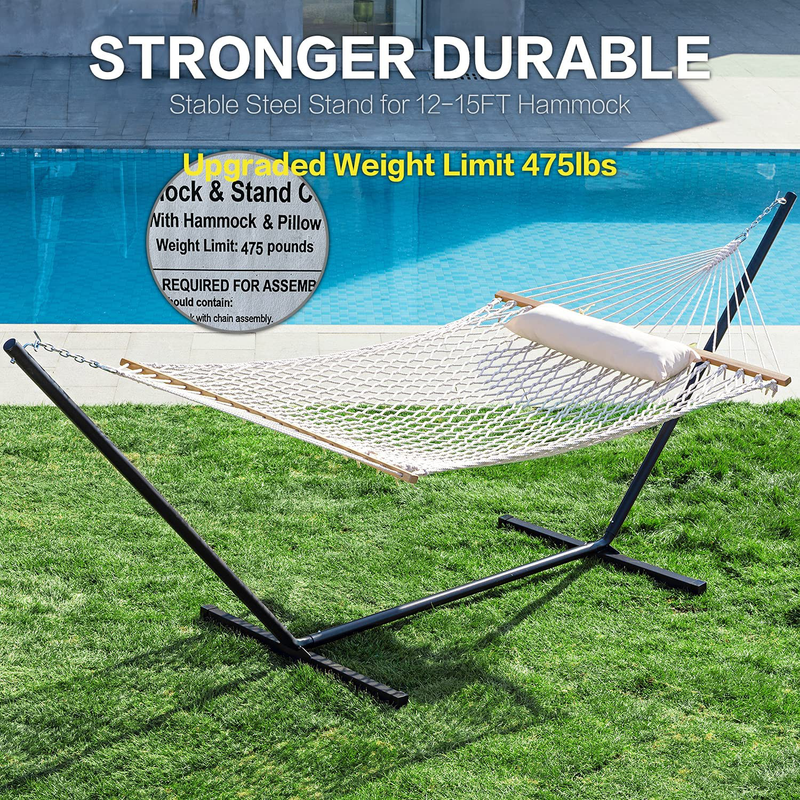 PNAEUT Max 475lbs Capacity Double Hammock with Stand Included 2 Person Heavy Duty Traditional 2 People Rope Hammocks Stand with Pillow for Outside Porch Patio Garden Backyard Outdoor ( Burlywood ) Home & Garden > Lawn & Garden > Outdoor Living > Hammocks PNAEUT   