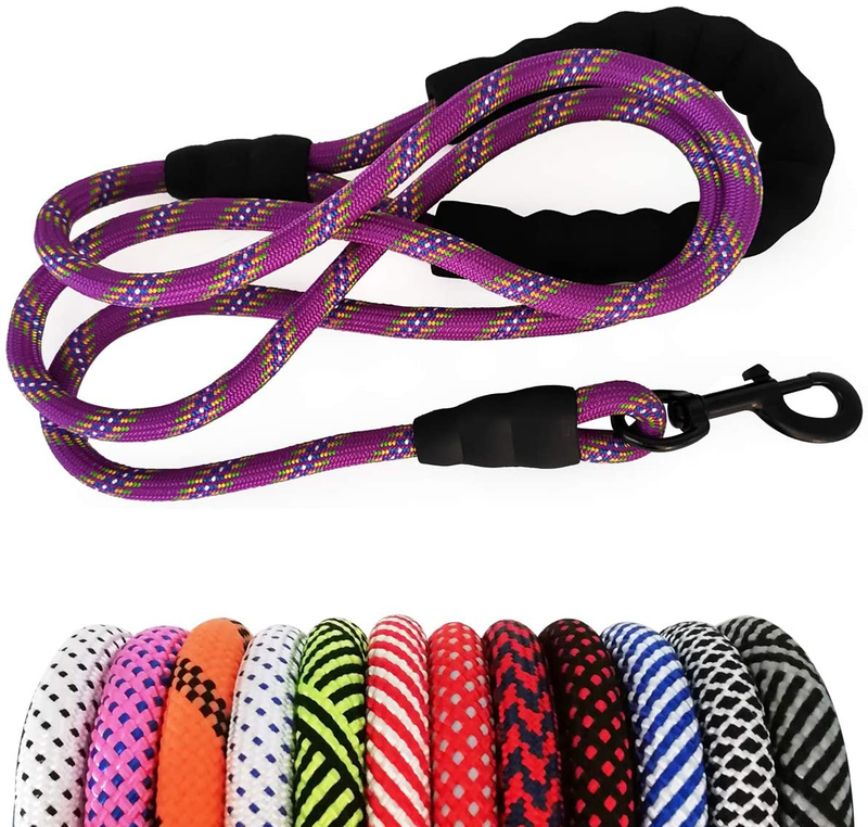 MayPaw Heavy Duty Rope Dog Leash, 6/8/10 FT Nylon Pet Leash, Soft Padded Handle Thick Lead Leash for Large Medium Dogs Small Puppy Animals & Pet Supplies > Pet Supplies > Dog Supplies MayPaw purple 1/2" * 6' 