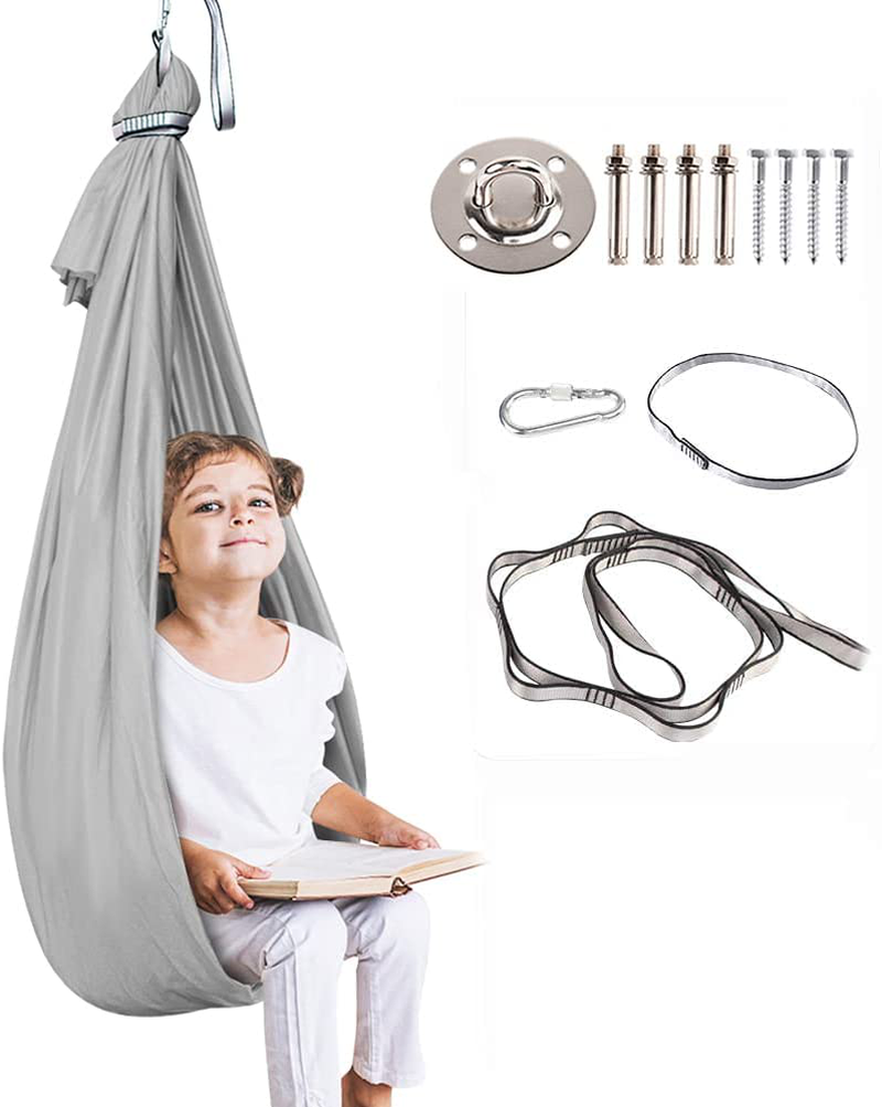 Therapy Swing for Kids with Special Needs (Hardware Included) Sensory Swing Cuddle Swing Indoor Outdoor Kids Swing Adjustable Hammock for Children with Autism, ADHD, Aspergers, Sensory Integration Home & Garden > Lawn & Garden > Outdoor Living > Hammocks Aokitec Grey  
