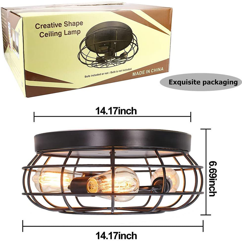 Semi Flush Mount Ceiling Light Fixture Vintage Industrial 3-Light Rustic Metal Cage Kitchen Light Fixture for Hallway Bedroom Farmhouse Living Room Kitchen,Ul Listed-No Bulbs (1)
