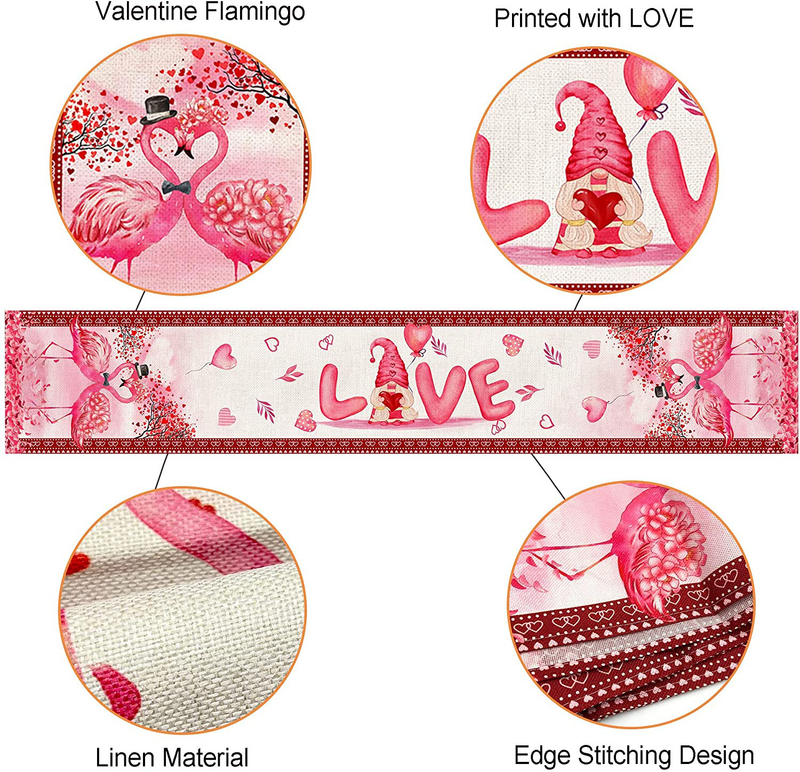 Pinata Valentines Day Table Runner 72 Inch Long, Burlap Lovers Flamingo Valentine'S Day Table Runner, Red Love Hearts Dresser Scarf Valentine Table Cloth for Anniversary Wedding Engagement Home & Garden > Decor > Seasonal & Holiday Decorations pinata   