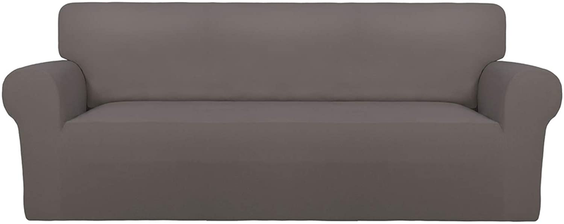 PureFit Super Stretch Chair Sofa Slipcover – Spandex Non Slip Soft Couch Sofa Cover, Washable Furniture Protector with Non Skid Foam and Elastic Bottom for Kids, Pets （Sofa， Dark Gray） Home & Garden > Decor > Chair & Sofa Cushions PureFit Taupe Large 