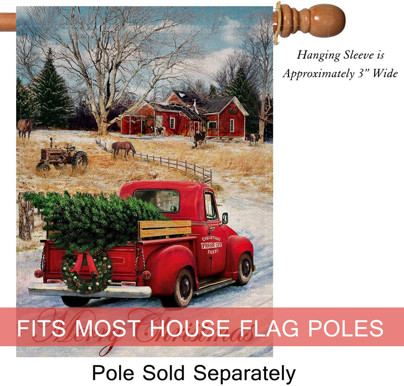 Dyrenson Merry Christmas 28 x 40 House Flag Red Truck Double Sided, Xmas Farmhouse Quote Burlap Garden Yard Decoration, Rustic Winter Vintage Seasonal Outdoor Décor Decorative Large Flag for Holiday Home & Garden > Decor > Seasonal & Holiday Decorations& Garden > Decor > Seasonal & Holiday Decorations Dyrenson   