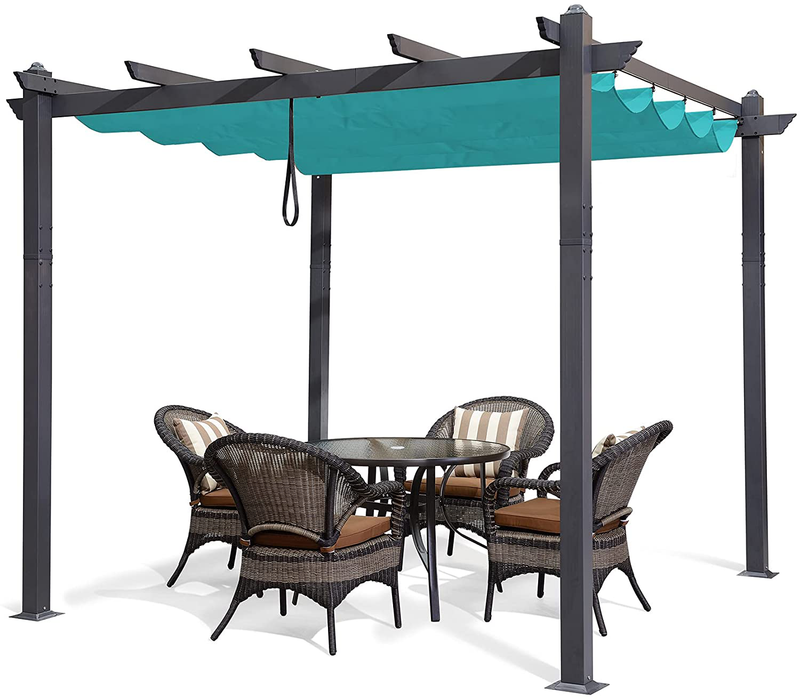PURPLE LEAF 10' X 12' Outdoor Retractable Pergola with Sun Shade Canopy Patio Metal Shelter for Garden Porch Beach Pavilion Grill Gazebo Modern Yard Grape Trellis Pergola, Gray Home & Garden > Lawn & Garden > Outdoor Living > Outdoor Structures > Canopies & Gazebos PURPLE LEAF Turquoise Blue 10' X 10' 