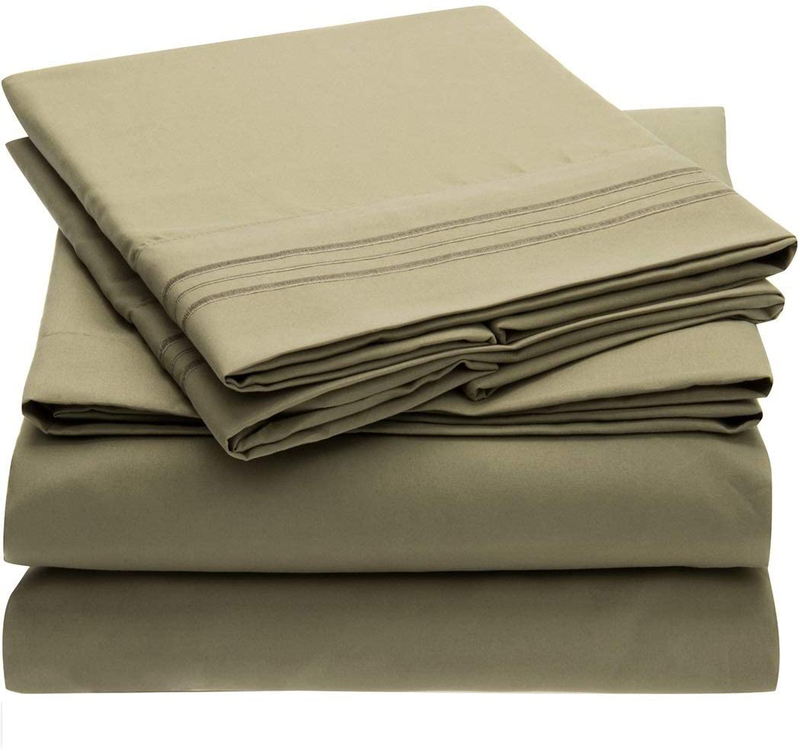 Mellanni Queen Sheet Set - Hotel Luxury 1800 Bedding Sheets & Pillowcases - Extra Soft Cooling Bed Sheets - Deep Pocket up to 16 inch Mattress - Wrinkle, Fade, Stain Resistant - 4 Piece (Queen, White) Home & Garden > Linens & Bedding > Bedding Mellanni Olive Green Full 