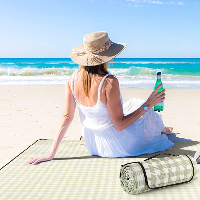 Lamivia Picnic Blankets Beach Blanket, 80''x80'' Thick Outdoor Mat with 3-Layers, Waterproof Foldable Extra Large Sandproof Machine Washable, Oversized XL for Camping Park Grass Home & Garden > Lawn & Garden > Outdoor Living > Outdoor Blankets > Picnic Blankets Lamivia Green and White  