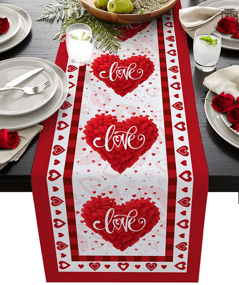 Eilifet Table Runner Romantic Heart Shapes Love Happy Valentine'S Day Gnome 13"X70" Dining Table Decorations Indoor Farmhouse Table Runners for Party Dinner Home Decor Home & Garden > Decor > Seasonal & Holiday Decorations EiLIFET Loveeil5948 13"x70" 
