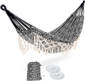 ROOITY Portable Hammock with Tassel,2 Person,Brazilian Tree Hammocks with Carry Bag for Bedroom,Garden,Backyard,Patio,Outdoor and Indoor XX-Large Black/White Woven Cotton Fabric, Up to 450Lbs Home & Garden > Lawn & Garden > Outdoor Living > Hammocks ROOITY Black-white  