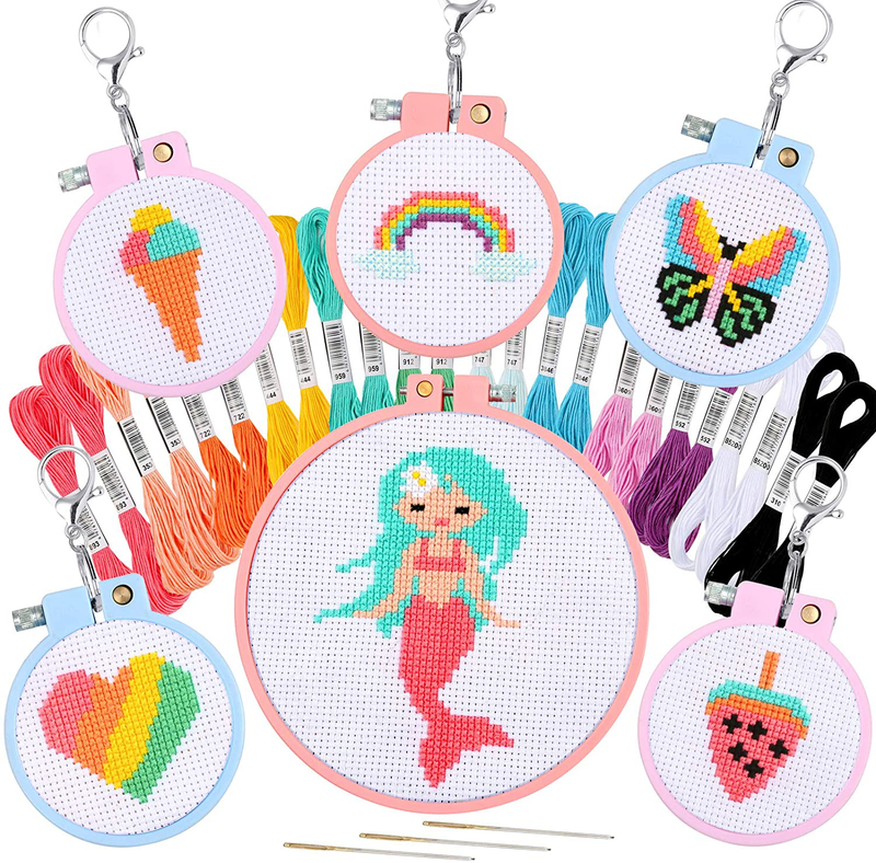 Pllieay 6 PCS Cross Stitch Beginner Kit for Kids, Starter Cross Kit Sewing Set with Instructions for Backpack Charms, Ornaments and Needle Craft Arts & Entertainment > Hobbies & Creative Arts > Arts & Crafts > Art & Crafting Tools > Craft Measuring & Marking Tools > Stitch Markers & Counters Pllieay Default Title  