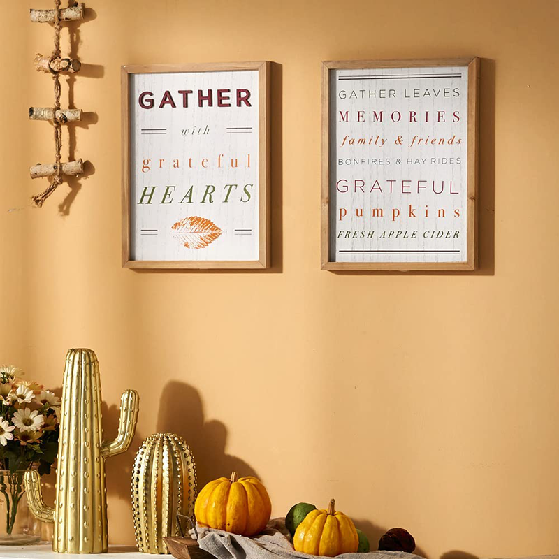 HOMirable Autumn Decorations 2 Pack Wooden Thanksgiving Sign Gather Hearts Letter Fall Decor for Home Vintage Harvest Wall Hanging Signs Rustic Halloween Farmhouse Signs Arts & Entertainment > Party & Celebration > Party Supplies HOMirable   