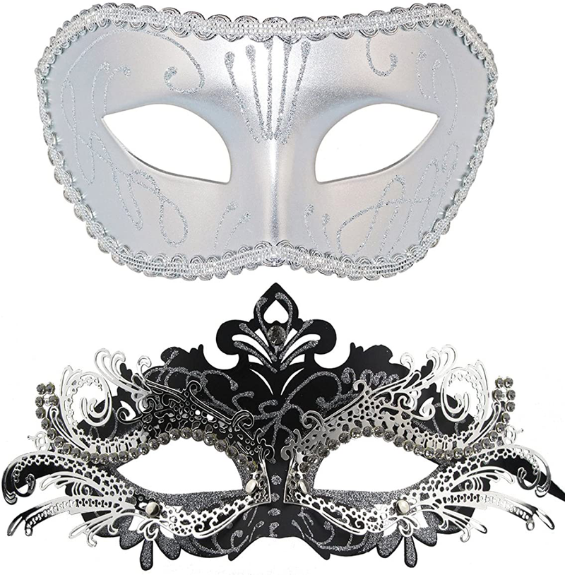 Couple Masquerade Metal Masks Venetian Halloween Costume Mask Mardi Gras Mask Apparel & Accessories > Costumes & Accessories > Masks Coddsmz Sliver+black-sliver  