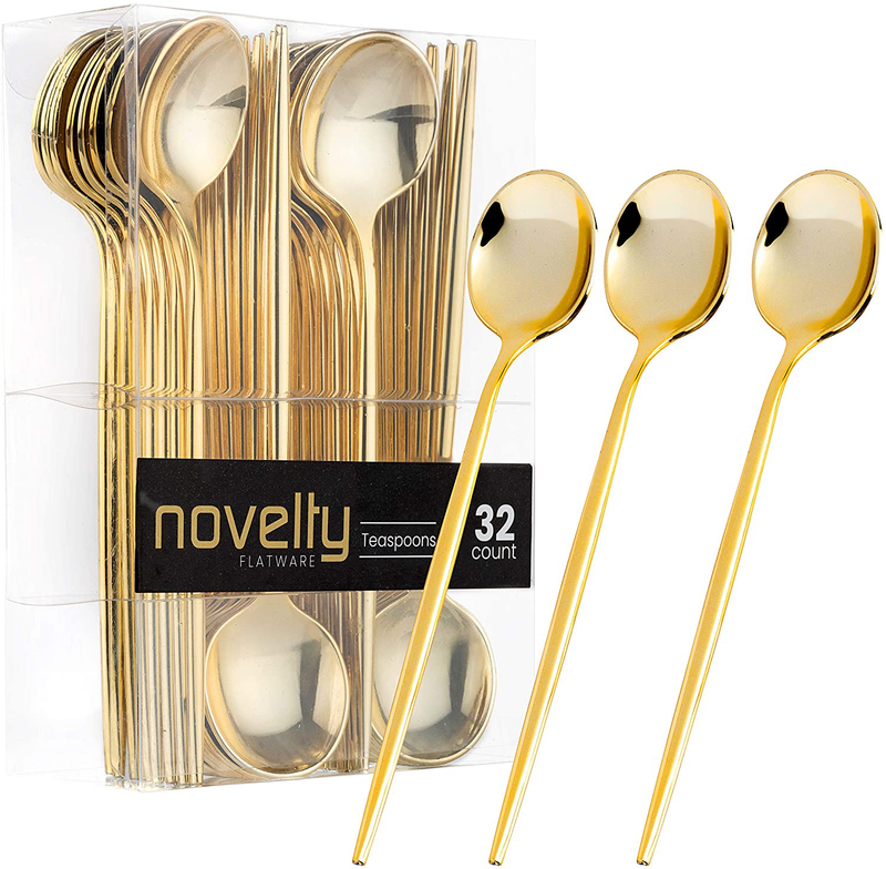 Novelty Modern Flatware, Cutlery, Disposable Plastic Dinner forks Luxury Gold 64 Count