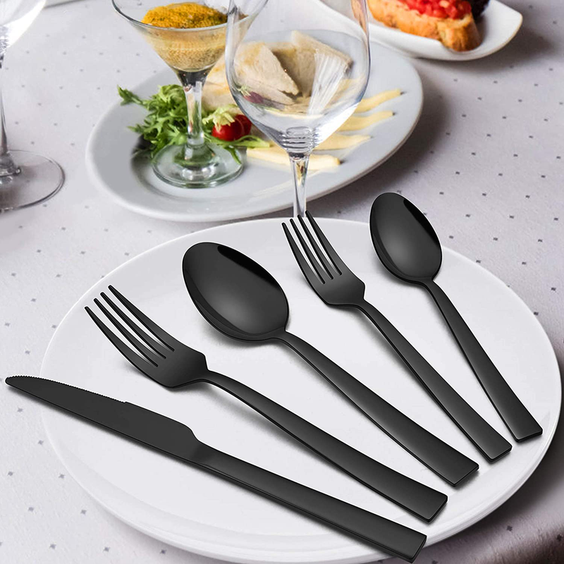 Homikit 20-Piece Black Silverware Flatware Set, Stainless Steel Square Cutlery Set for 4, Eating Utensils Tableware Include Knife Spoon Fork, Dishwasher Safe, Shiny Mirror Polished Home & Garden > Kitchen & Dining > Tableware > Flatware > Flatware Sets Homikit   