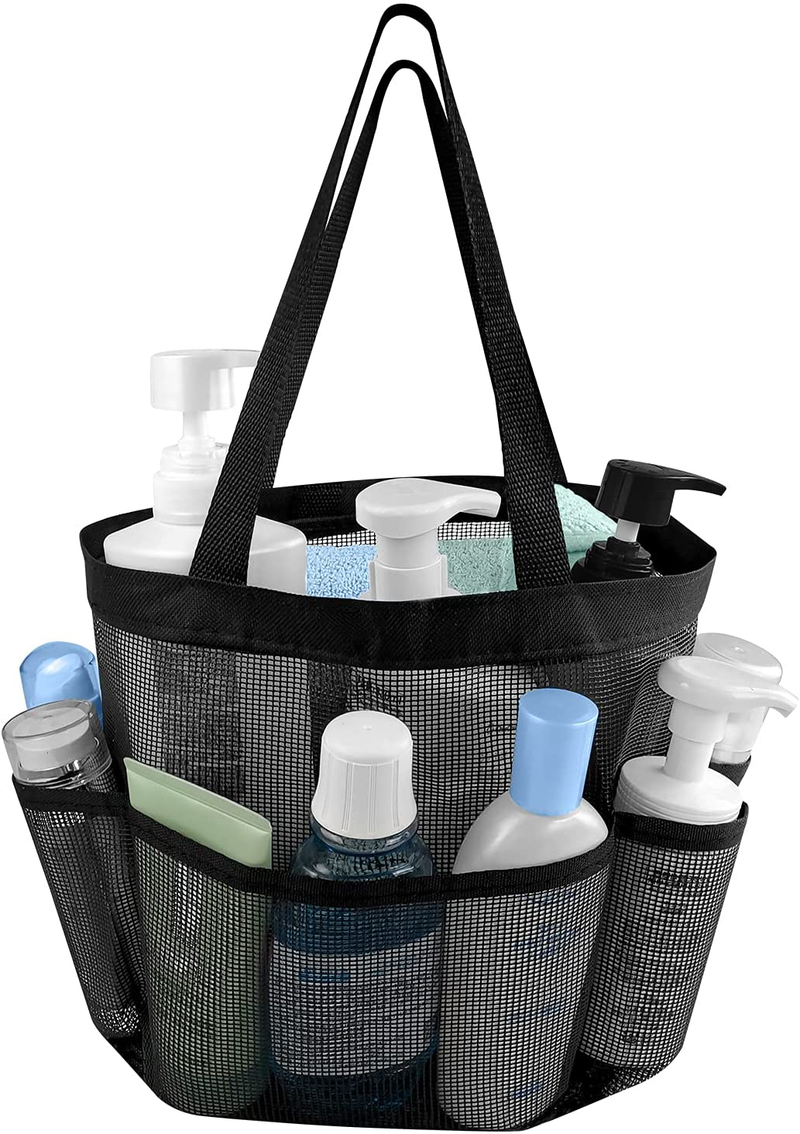 Mesh Shower Caddy Basket with 8 Storage Pockets, Portable Shower Tote Bag Hanging Swimming Pool, Toiletry Bathroom Organizer for College Dorm Room Essentials for Girls and Boys (1, Golden Dots) Sporting Goods > Outdoor Recreation > Camping & Hiking > Portable Toilets & Showers Hommtina Black 1 