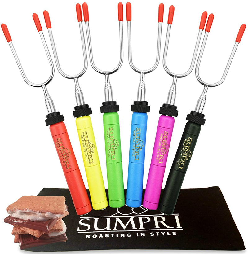 SUMPRI Marshmallow Roasting Sticks, Smores Skewers Telescoping Rotating Forks Set of 6 Hot Dog Fire Pit Outdoor Fireplace Campfire Accessories-6 Multicolored 34 Inch Extendable Steel Fork Camping Kit Sporting Goods > Outdoor Recreation > Camping & Hiking > Tent Accessories SUMPRI   
