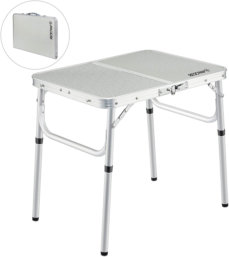 REDCAMP Folding Camping Table Portable Adjustable Height Lightweight Aluminum Folding Table for Outdoor Picnic Cooking, White 2/3/4 Foot