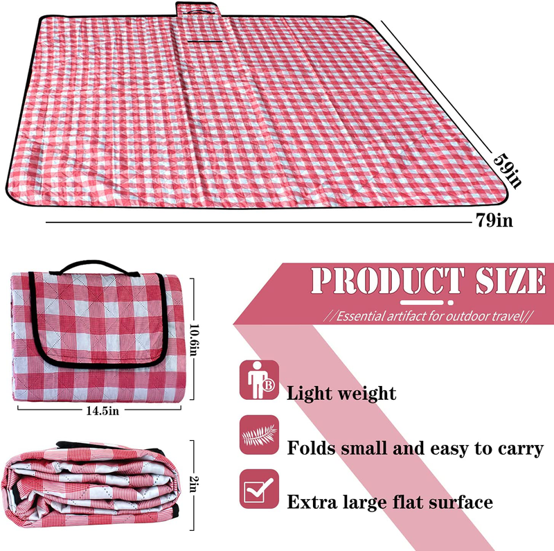 Extra Large Picnic Outdoor Blanket, 59" X 79" Waterproof Foldable Blankets Gingham Picnic Mat for Beach, Camping Outdoor Picnic Blanket,Suitable for Camping,Travel Vacation Beach & Park Home & Garden > Lawn & Garden > Outdoor Living > Outdoor Blankets > Picnic Blankets Shixi   