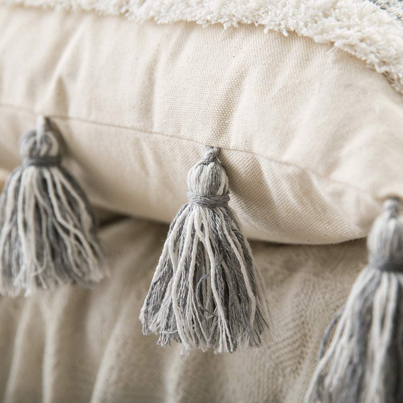 MIULEE Decorative Throw Pillow Cover Tribal Boho Woven Tufted Pillowcase with Tassels Super Square Pillow Sham Pillowcase Cushion Case for Sofa Couch Bedroom Car Living Room 18X18 Inch Grey Home & Garden > Decor > Chair & Sofa Cushions MIULEE   