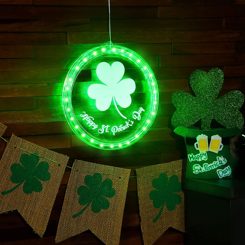 St Patricks Day Decoration Window Light, 8In Dia Lighted up Shamrock Clover Light Battery Operated, Happy St Patricks Lucky Green Decor for Wall Window Home Porch Party Supplies Arts & Entertainment > Party & Celebration > Party Supplies Enhon   
