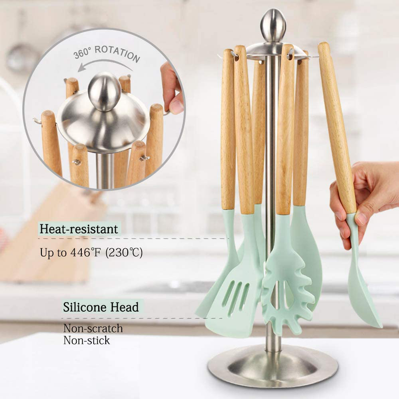 Silicone Kitchen Cooking Utensil Set, EAGMAK 16PCS Kitchen Utensils Spatula Set with Stainless Steel Stand for Nonstick Cookware, BPA Free Non-Toxic Cooking Utensils, Kitchen Tools Gift (Mint Green) Home & Garden > Kitchen & Dining > Kitchen Tools & Utensils EAGMAK   
