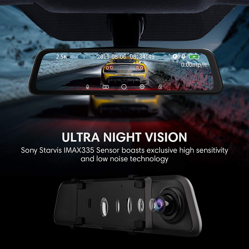 T12 Mirror Dash Cam - CARCHET 2.5k Mirror Dash Cam for Cars with 12” IPS Full Touch Screen & Waterproof Rear View Camera Backup Camera, Sony IMX335 Sensor Parking Monitor Voice Control, GPS Tracking Vehicles & Parts > Vehicle Parts & Accessories > Motor Vehicle Electronics > Motor Vehicle A/V Players & In-Dash Systems CARCHET   