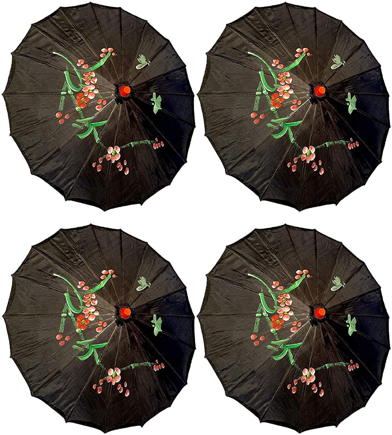 TJ Global PACK OF 4 Japanese Chinese Kids Size 22" Umbrella Parasol For Wedding Parties, Photography, Costumes, Cosplay, Decoration And Other Events - 4 Umbrellas (Pink) Home & Garden > Lawn & Garden > Outdoor Living > Outdoor Umbrella & Sunshade Accessories TJ Global Black  