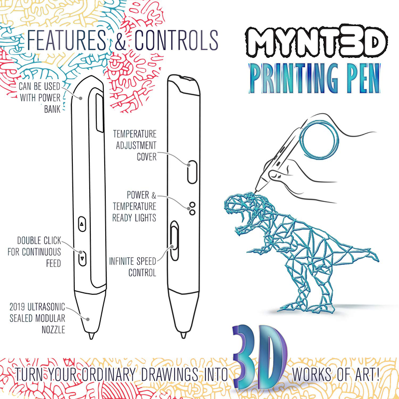 MYNT3D Super 3D Pen, 1.75mm ABS and PLA Compatible 3D Printing Pen