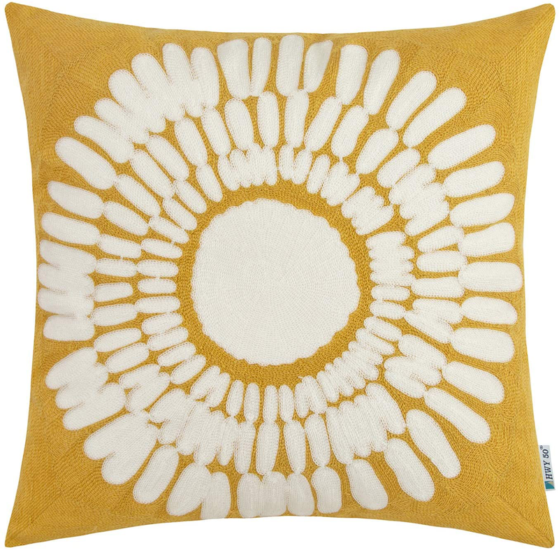HWY 50 Yellow Throw Pillow Covers 18X18 Inch, for Couch Bedroom Indoor, Square Decorative Embroidered Throw Pillow Cases Cushion Cover, Accent Big Sunflower, Single Piece Mustard Home & Garden > Decor > Chair & Sofa Cushions HWY 50 Yellow Big Sunflower 18x18 inch 