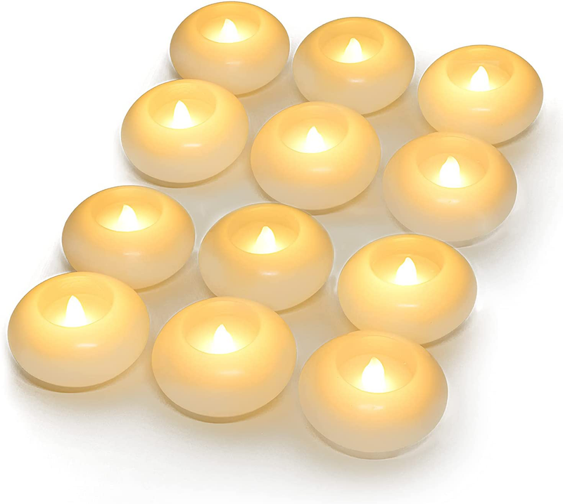 Homemory 3 Inch Flameless Floating Candles, 100 Hour, White Wax, Battery Flickering Waterproof Tealights - Wedding Centerpiece, Engagement, Dinner Parties, Beach Parties, Home Decor, Set of 12 Home & Garden > Decor > Home Fragrances > Candles Homemory Default Title  