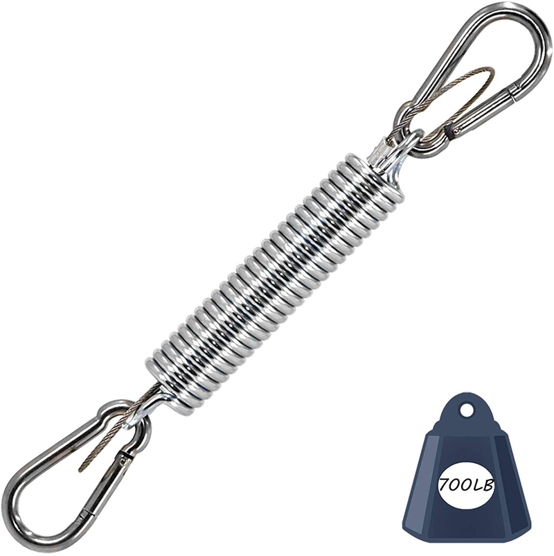 Porch Swing Spring with Safety Steel Wire, Springs for Porch Swing Load 700lb, Heavy Duty Spring Kit Make of Stainless Steel Include 1 Spring, 2 Carabiners, for Porch Swing, Hammock, Swing Chair.