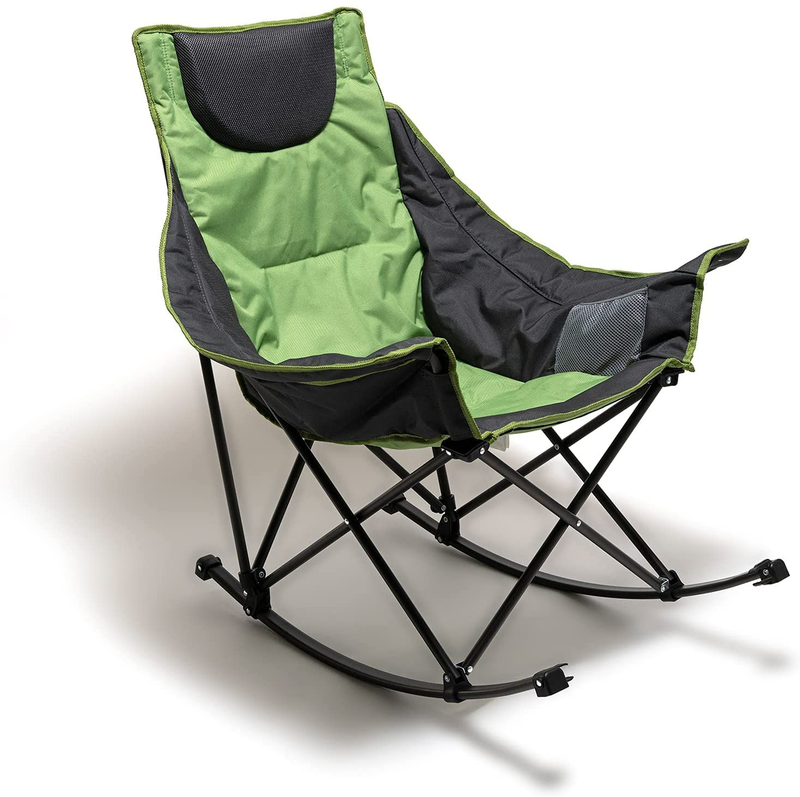Sunnyfeel Camping Rocking Chair, Oversized Folding Lawn Chairs with Luxury Padded Recliner & Pocket,Carry Bag, 300 LBS Heavy Duty for Outdoor/Picnic/Patio, Portable Rocker Camp Chair (2Pcs Grey) Sporting Goods > Outdoor Recreation > Camping & Hiking > Camp Furniture SUNNYFEEL Green  