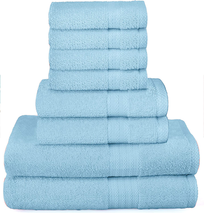 Glamburg Ultra Soft 8 Piece Towel Set - 100% Pure Ring Spun Cotton, Contains 2 Oversized Bath Towels 27x54, 2 Hand Towels 16x28, 4 Wash Cloths 13x13 - Ideal for Everyday use, Hotel & Spa - Light Grey Home & Garden > Linens & Bedding > Towels GLAMBURG Sky Blue  