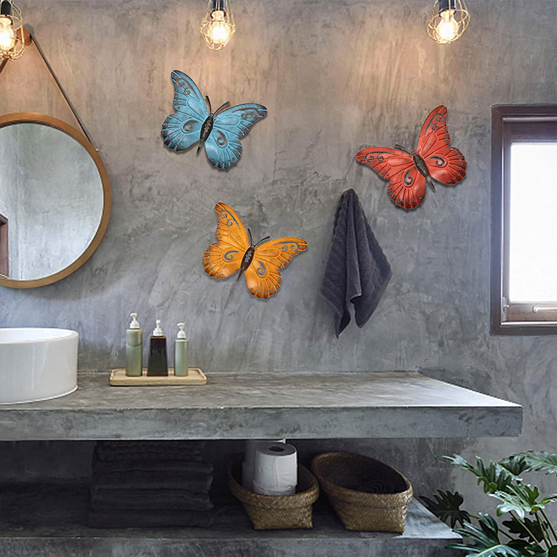 Juegoal Metal Butterfly Wall Art, Inspirational Wall Decor Sculpture Hanging for Indoor and Outdoor, 3 Pack Home & Garden > Decor > Artwork > Sculptures & Statues Juegoal   