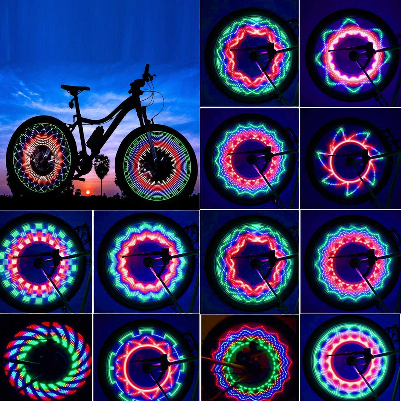 TGJOR Bike Wheel Lights, LED Waterproof Bicycle Spoke Tire Light with 32-LED and 32pcs Changes Patterns Bicycle Rim Lights for Mountain Bike/Road Bikes/BMX Bike/Hybrid Bike Sporting Goods > Outdoor Recreation > Cycling > Bicycle Parts TGJOR two lights  