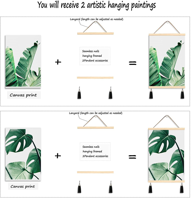 Plant Wall Art Hanging Poster Green Wall Art Magnetic Wooden Frame,2 Set 16X24 Inch Hanging Canvas Art Wall Decor,Plant Pictures Prints Decoration Ready to Hang for Wall Decor (Palm) Home & Garden > Decor > Artwork > Posters, Prints, & Visual Artwork LIYAOLI   