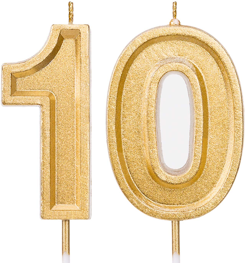 LUTER 2.76 Inch Gold Glitter Happy Birthday Cake Candles Number Candles Birthday Candle Cake Topper Decoration for Party Kids Adults (Number 10) Home & Garden > Decor > Home Fragrances > Candles LUTER Default Title  