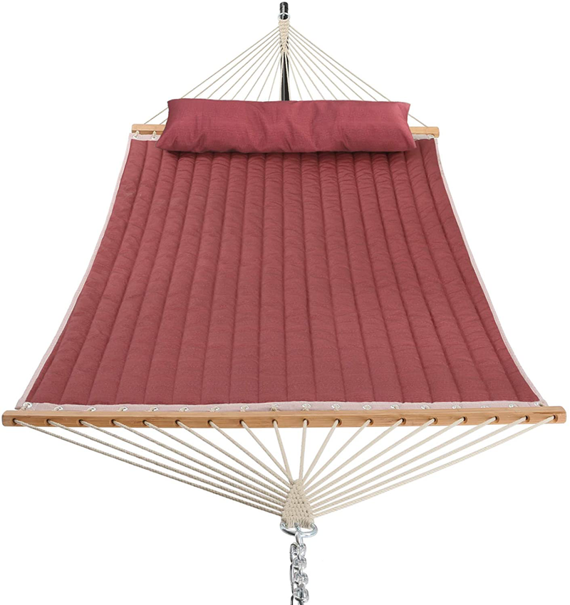 Patio Watcher 11 Feet Quilted Fabric Hammock with Pillow Double 2 Person Hammock with Bamboo Spreader Bars, Perfect for Outdoor Outside Patio Yard Beach, Dark Blue Home & Garden > Lawn & Garden > Outdoor Living > Hammocks Patio Watcher Dark Red  