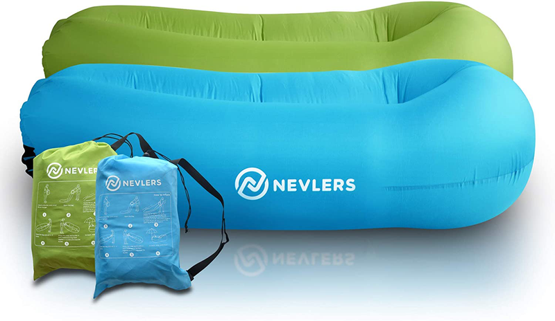 Nevlers 2 Pack Inflatable Loungers with Side Pockets and Matching Travel Bag - Blue & Green - Waterproof and Portable - Great and Easy to Take to the Beach, Park, Pool, and as Camping Accessories Sporting Goods > Outdoor Recreation > Camping & Hiking > Camp Furniture Nevlers Blue/Green  