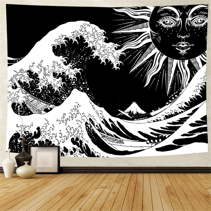 Sun and Wave Tapestry Black and White Tapestry Wall Hanging for Home Decor (X-Large, Sun Wave) Home & Garden > Decor > Artwork > Decorative Tapestries Heopapin Sun Wave X-Large 