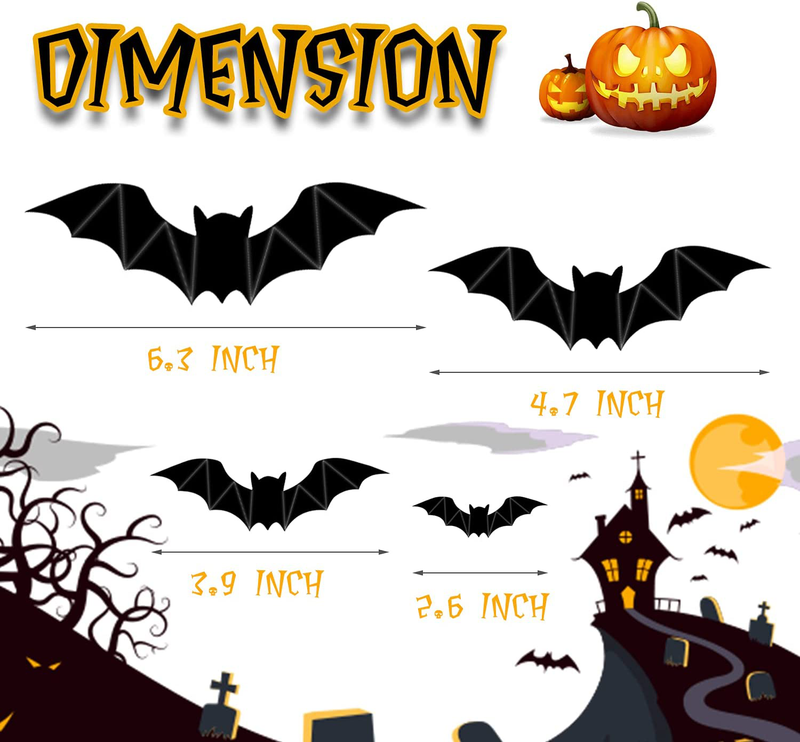 Halloween Decorations 60PCS 3D Scary Bats Spider Wall Decal Window Decor Vintage Halloween Party Supplies DIY Wall Decal Window Witch Decor Arts & Entertainment > Party & Celebration > Party Supplies BaiYunPiaoPiao   