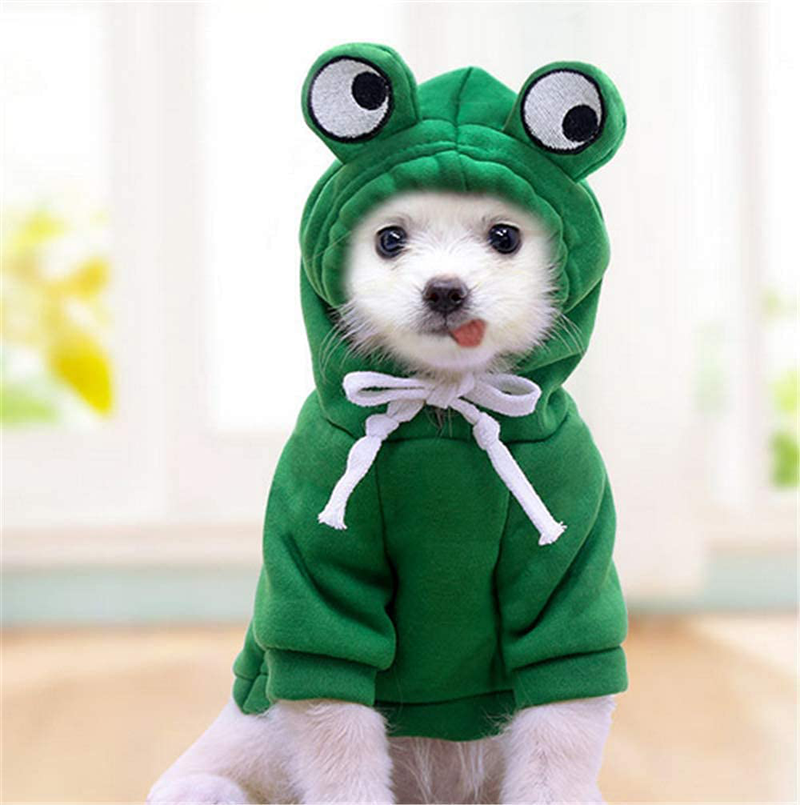 Dog Hoodie- Dog Basic Sweater Coat Cute Frog Shape Warm Jacket Pet Cold Weather Clothes Outfit Outerwear for Cats Puppy Small Largr Dogs Animals & Pet Supplies > Pet Supplies > Dog Supplies > Dog Apparel MJEMS Green Medium 