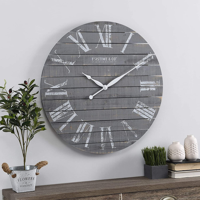 FirsTime & Co. Shiplap Farmhouse Wall Clock, American Crafted, White, 18 x 2 x 18, Home & Garden > Decor > Clocks > Wall Clocks FirsTime & Co. Gray 29 inches 