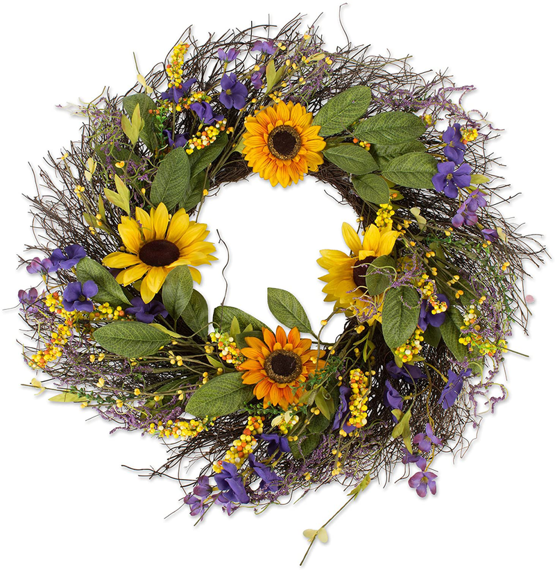 DII Decorative Seasonal Wreath Spring/Summer, Front Door or Indoor Wall Décor, 22", Wild Flowers Home & Garden > Plants > Flowers DII Sunflower  