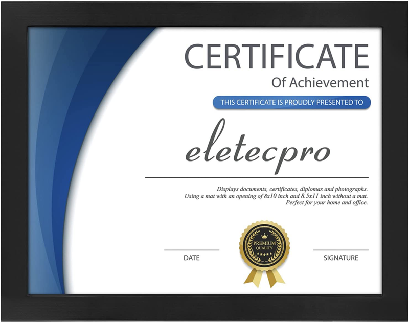 eletecpro 8.5x11 Diploma Certificate Frame, Picture Frame Made of Solid Wood and Tempered Glass with Mats - Display 5x7/6x8 With Mat and 8.5x11 Without Mat Home & Garden > Decor > Picture Frames eletecpro Black 8.5x11 