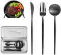KAHACIYO Portable Reusable Cutlery Set, Camping Utensils, Stainless Steel Travel Flatware with Case, Knife Fork Spoon Set for Camping, Picnic and Office (Pocket Sized, Black) Home & Garden > Kitchen & Dining > Tableware > Flatware > Flatware Sets KAHACIYO Black  