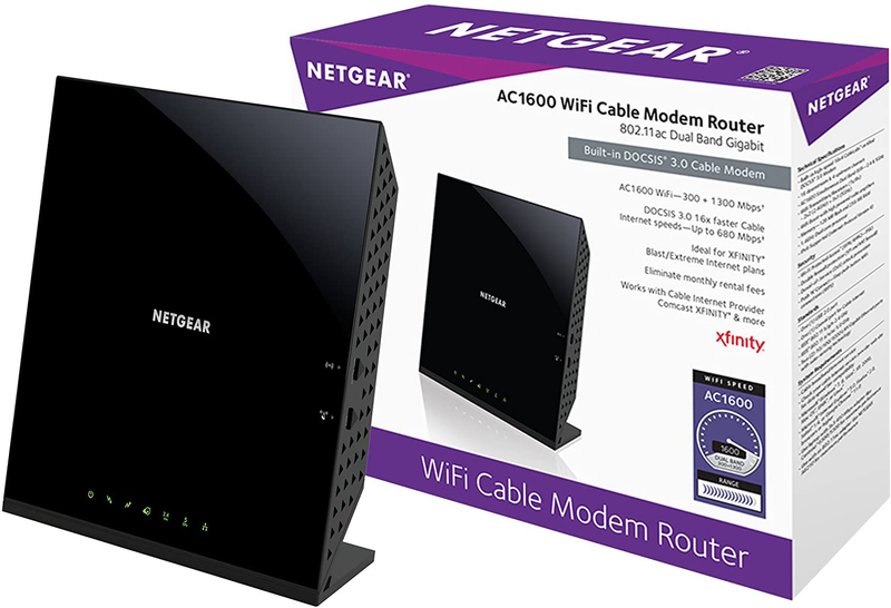 Netgear C6250-100NAS AC1600 (16x4) WiFi Cable Modem Router Combo (C6250) DOCSIS 3.0 Certified for Xfinity Comcast, Time Warner Cable, Cox, & More Electronics > Networking > Modems NETGEAR 300Mbps Max Download | WiFi AC1600  