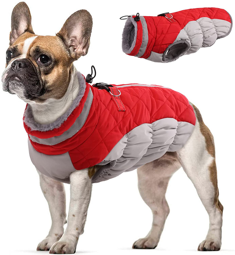 Dog Winter Jacket Cozy Reflective Waterproof Dog Coat Windproof Warm Pet Garment, Comfortable Cold Weather Fleece Apparel Outfits with Zipper Closure for Small Medium Large Dogs Puppy Walking Hiking Animals & Pet Supplies > Pet Supplies > Dog Supplies > Dog Apparel OUOBOB Red XXX-Large 