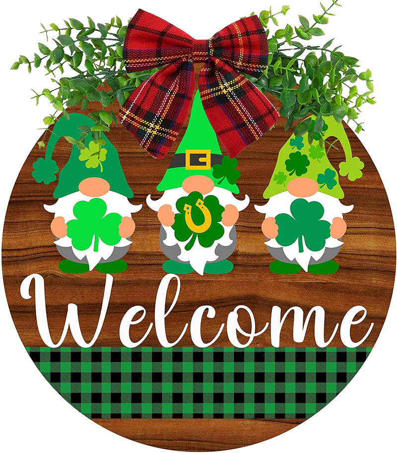 St Patrick'S Day Welcome Sign for Front Door - 12 Inch Green Plaid Irish Art Wooden Front Door Wall Decor, Welcome Home Sign Decoration Outdoor Indoor Arts & Entertainment > Party & Celebration > Party Supplies OLWJIFZT   