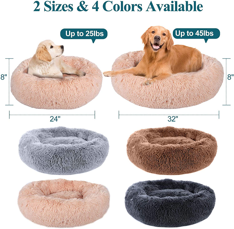 Pjyucien Calming Dog Bed Cat Bed, Large Medium Small Pet Beds, Soft Cozy Donut Cuddler round Plush Beds for Dogs Cats, Waterproof & Anti-Slip Bottom, Machine Washable  PJYuCien   