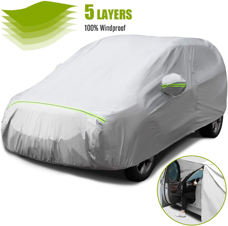 Favoto Full Car Cover Sedan Cover Universal Fit 177-194 Inch 5 Layer Heavy Duty Sun Protection Waterproof Dustproof Snowproof Windproof Scratch Resistant with Storage Bag Sedan Cover  Favoto 169-181 inces SUV  